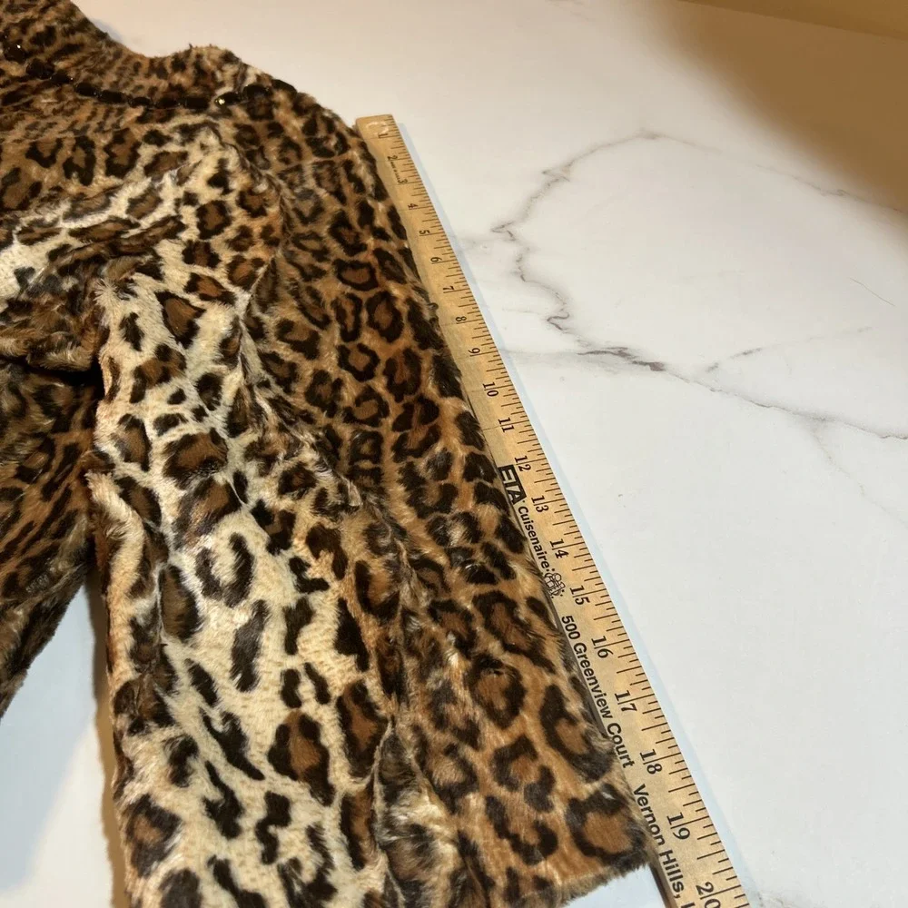 Victor Alfaro Sz 12P Faux Leopard Fur 3/4 Sleeve Cropped Jeweled Neck Lined‎
